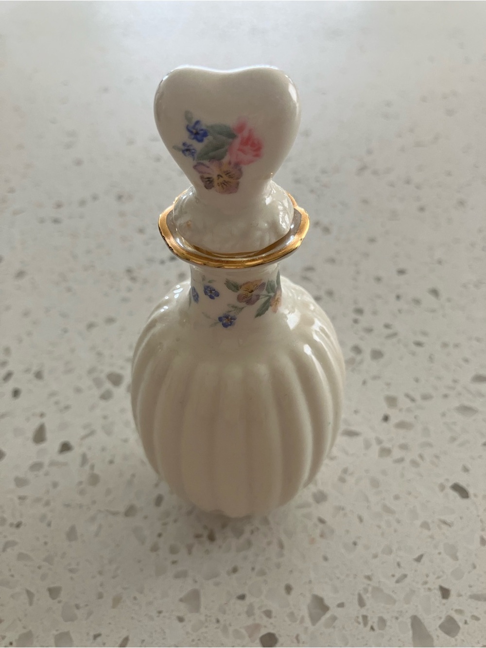 Lenox Porcelain Floral Perfume Bottle - White with Gold Trim